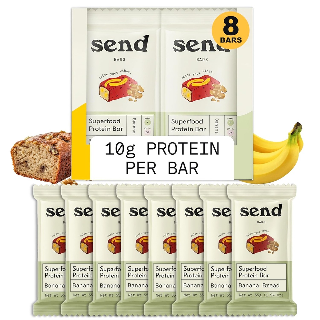 Enviar Bares Vegan com base em plantas Bares de proteína saudável, Com Verdes (pão banana, 8 Bares) – Apenas Ingredientes reais, Açúcar adicionado zero, Sem glúten, Sem leite