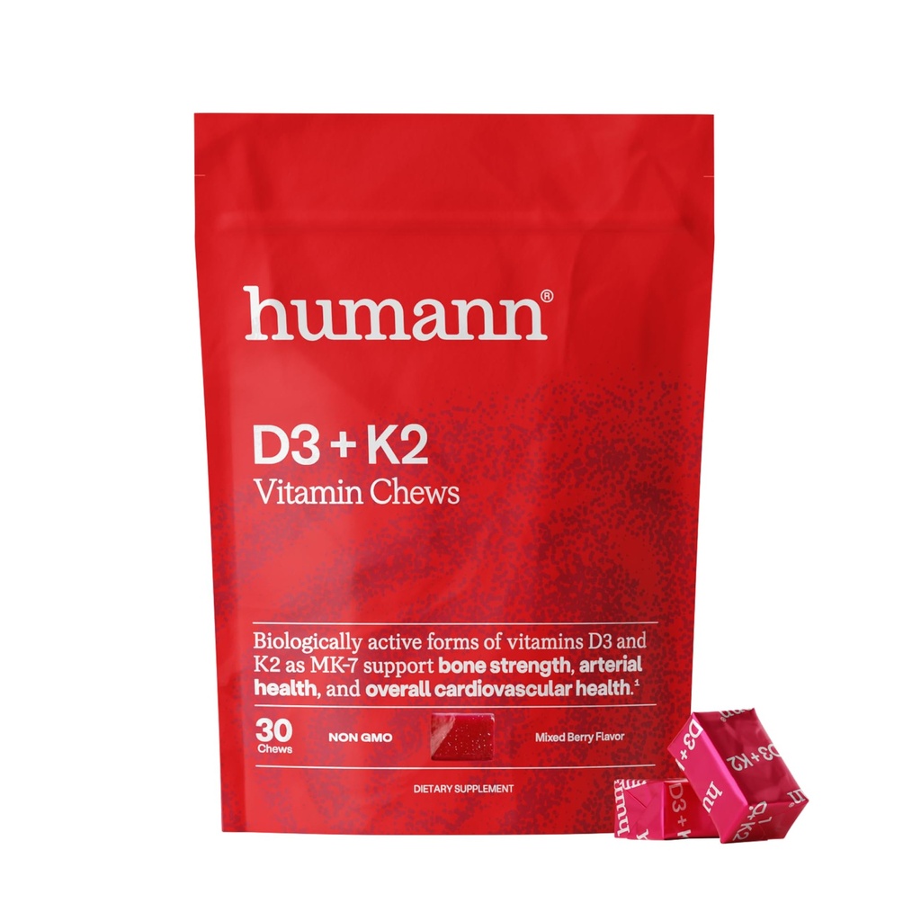 Humann Vitamina D3 Mastiga - Vitamina D 5000iu de alta potência (125mcg) Ajuda a apoiar humor saudável, imunidade, saúde respiratória e saúde óssea, sabor misto de cereja, 30-Count