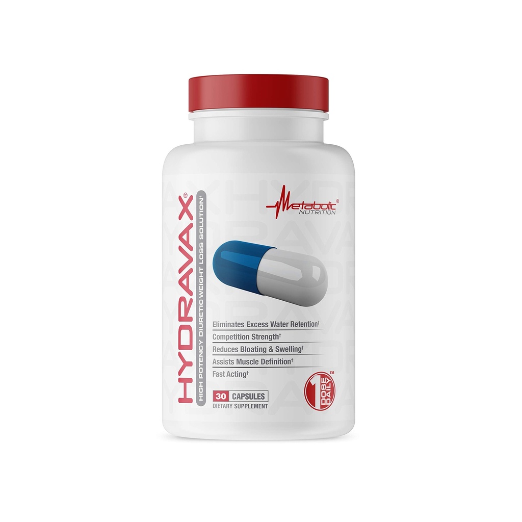 Nutrição Metabólica, Hydravax - Pílulas de Água Diurética Premium, Natural & Segura, Elimina a Retenção de Água, com Dandelion, Magnésio, Extrato de Chá Verde, Pó de Cranberry, 30 Cápsulas, 1 Dose diária