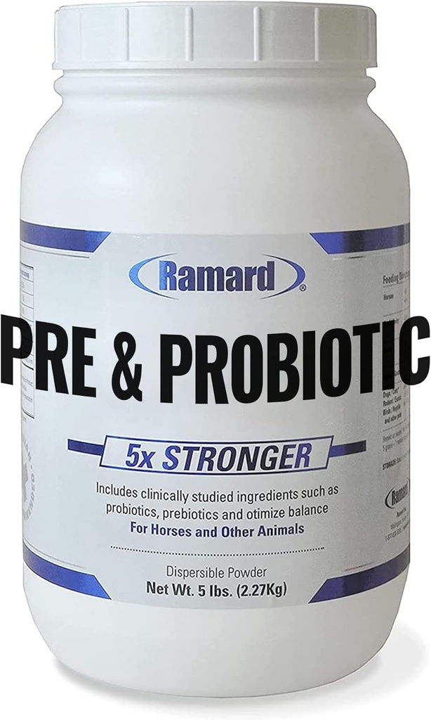 Ramard Total Prebiótico & Probiótico Fórmula Equina - Suplemento Digestivo Natural para Cavalos Saúde do Gut Optimal, Absorção Nutriente, Suporte de Potro Pro & Pré Biotics para Pecuária e Cavalo 5 lbs Jar