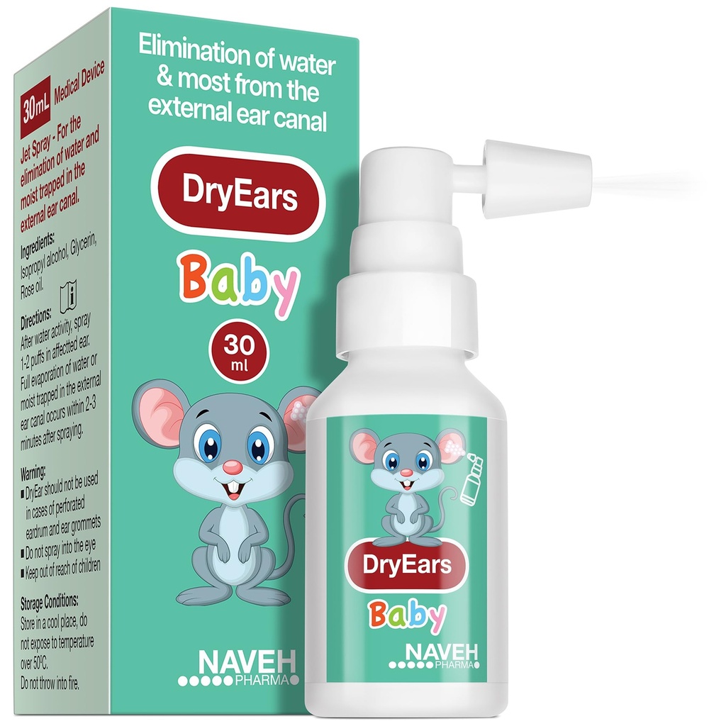 NAVEH PHARMA® Dry Ears Baby .Swimmers Ear Drops Spray . . gotas de secagem do ouvido para pequenos nadadores .. Remova a água aprisionada em orelhas em segundos . .