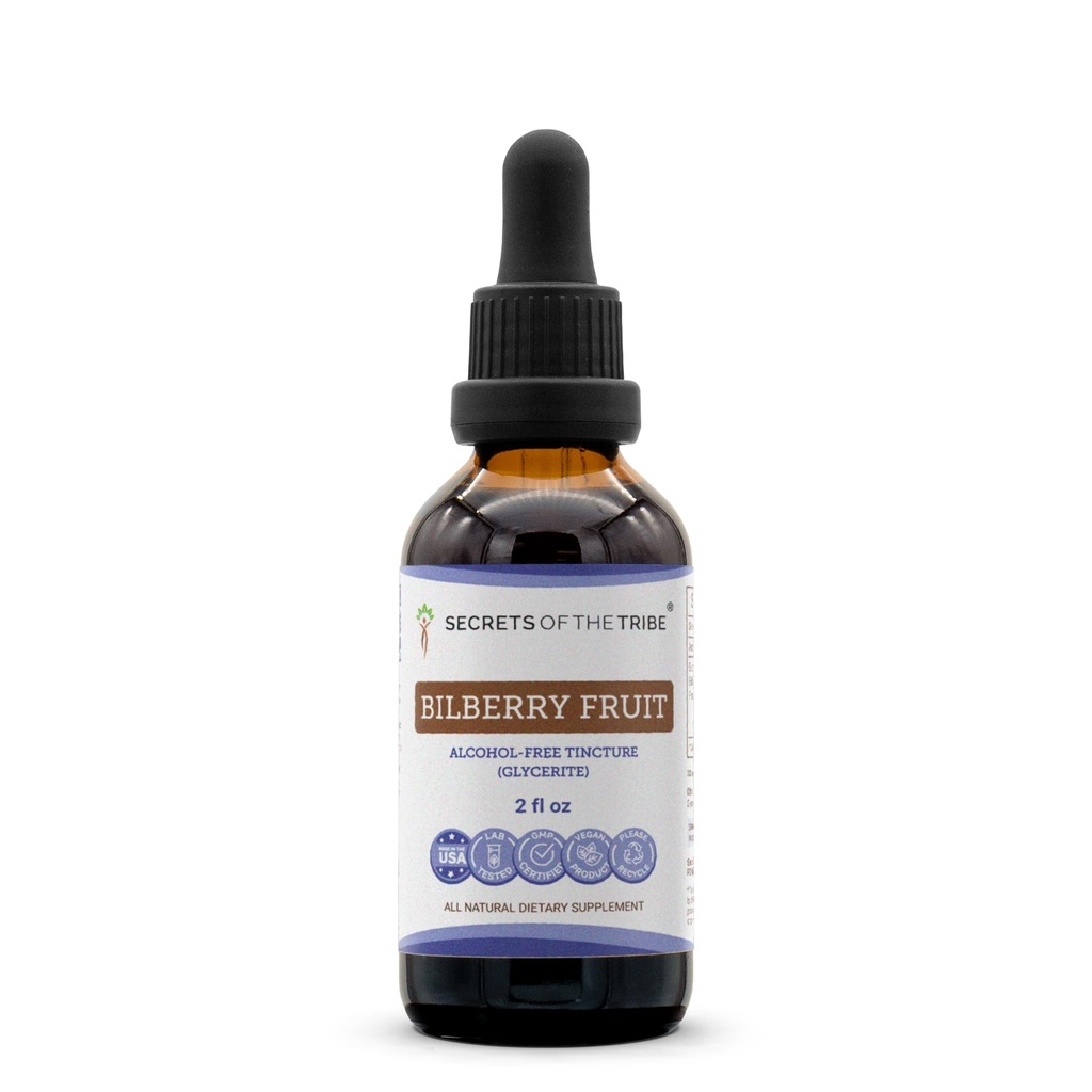 Segredos da Tribe Bilberry Fruit Alcohol-Free Liquid Extract, Bilberry (Vaccinium Myrtillus) Seco Fruit Tinture Supplement (2 FL OZ)