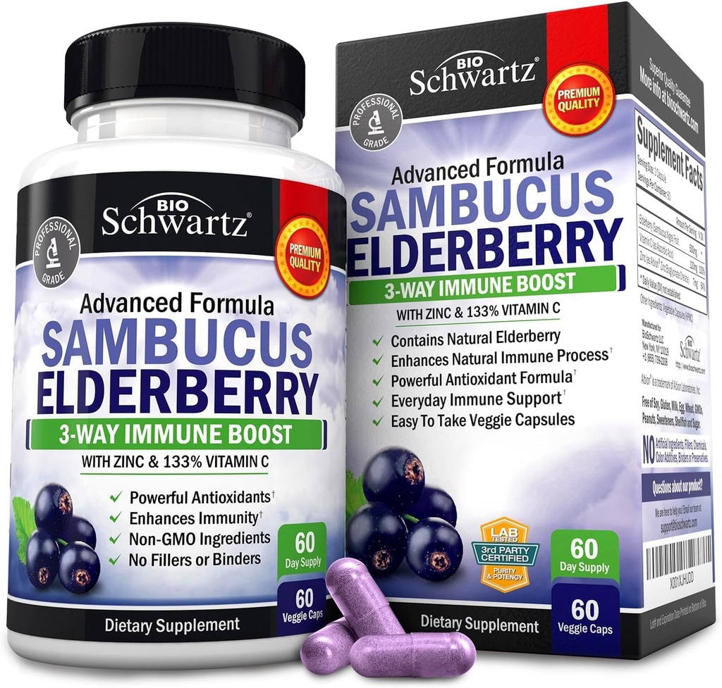 BioSchwartz Elderberry Cápsulas 60 Count + Omega 3 Fish Oil 90 Count Bundle