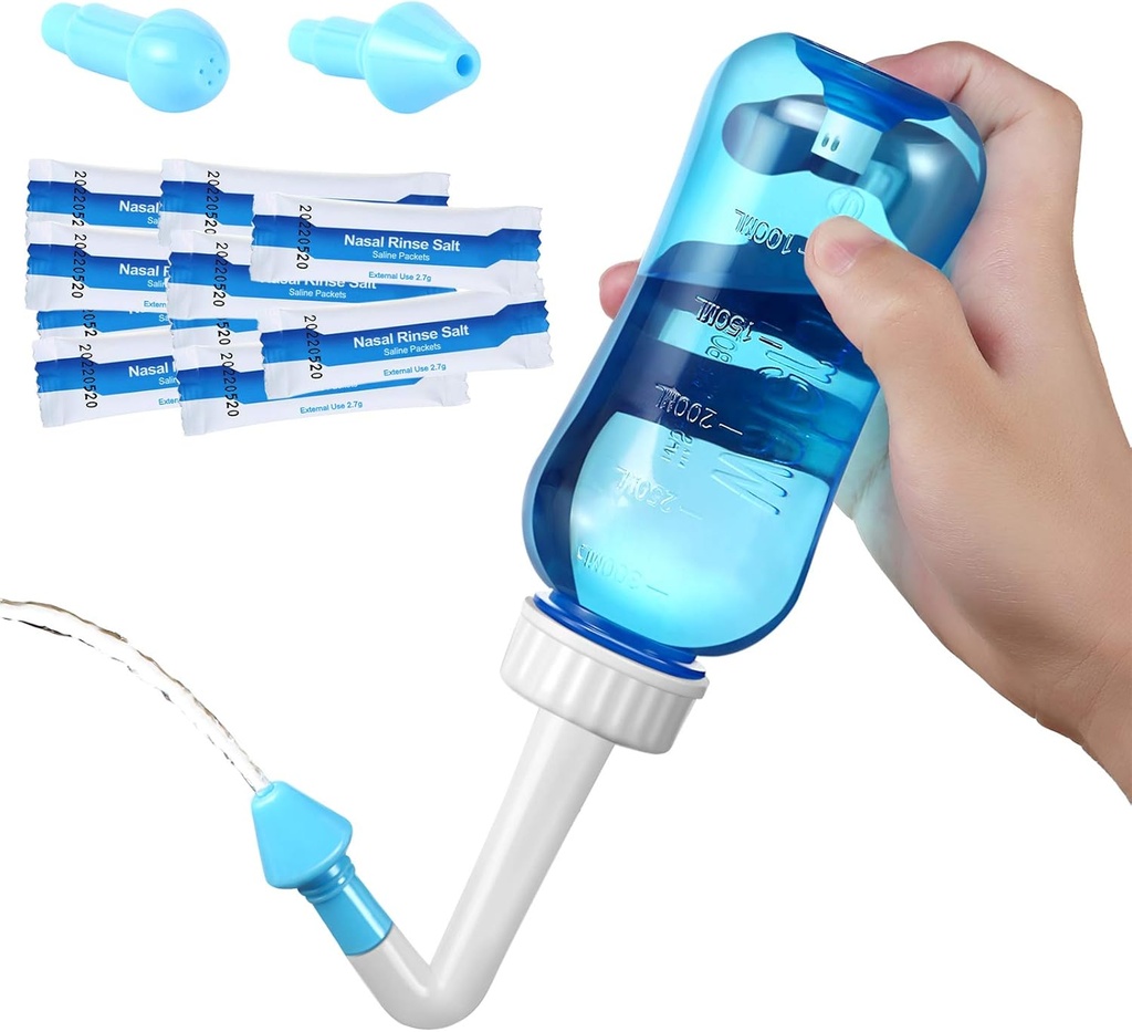 Carllg Neti Pot - Garrafa de Lavagem por Irrigação Nasal com Sal de Lavagem Sinus para Adulto & Kid (Garrafa de 300ml com 30 pacotes de sal)