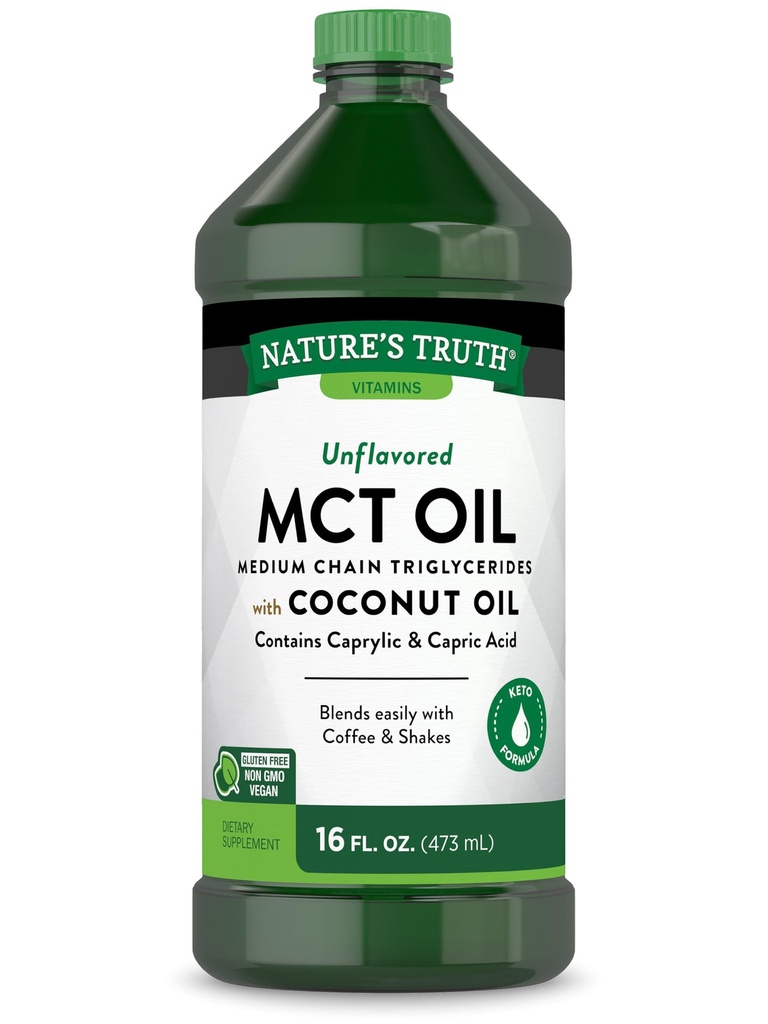 Nature's Truth MCT Oil (Oleo) 16 fl. oz (Oleo) Keto, Fórmula sem sabor (Oleo de coco) Vegan, Non-GMO, and Gluten Free Supplement