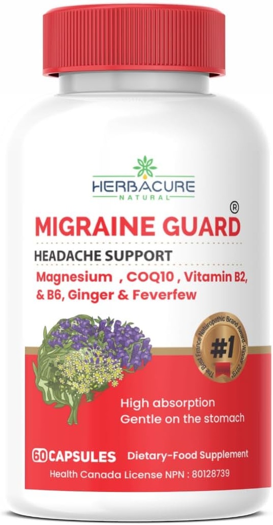 Migraine ® New Migraine Relief Cefaleia Prevenção, clinicamente comprovada COQ10, VIT B2, VIT B6, Feverfew, GLICINATE de magnésio, Ginger, Resposta Excepcional durante ensaios feitos no Canadá