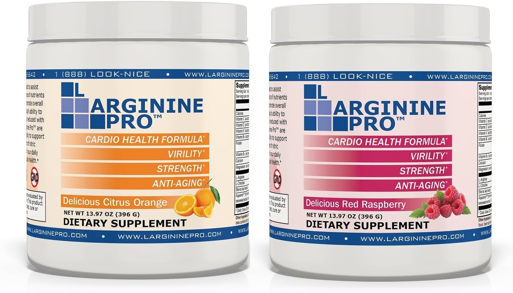 L-ARGININE PRO 5,500mg L-Arginina Plus L-Citrulina 1,100mg Laranja e framboesa em pó Suplemento Mix para aumento da produção de óxido nítrico