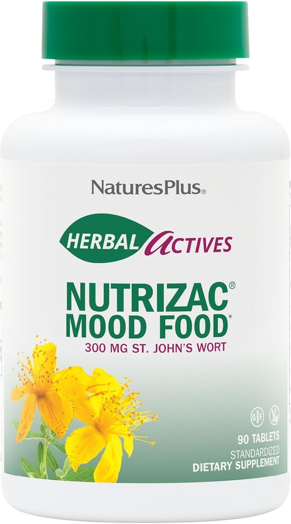 Naturezas Plus Herbal Actives NutriZAC Mood Food - 300 mg St Johns Wort, 90 Vegan Bi-Layered Tablets - Maximum Potence Natural Mood Booster - Vegetarian, Gluten-Free - 90 Servings