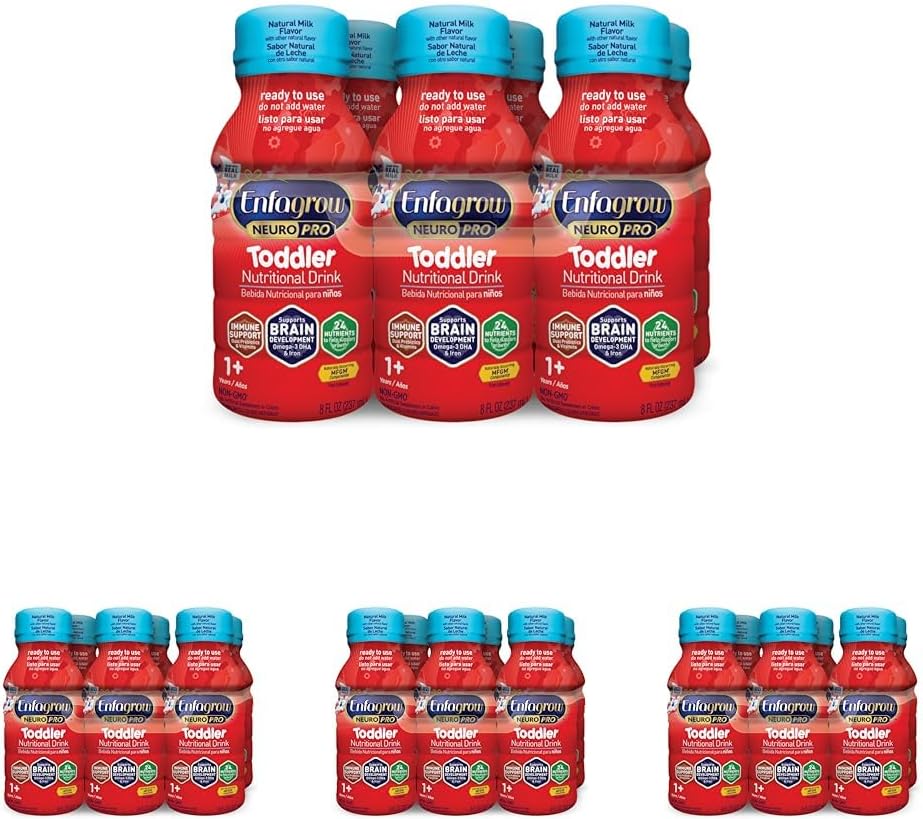 Enfagrow NeuroPro Toddler Nutricional Drink 8 fl. oz. Pronto para usar (6 garrafas) Prebióticos para o suporte imunológico, DHA para o desenvolvimento do cérebro, ferro, não- OGM, sabor de leite natural (Toddler próximo passo) Enfamil