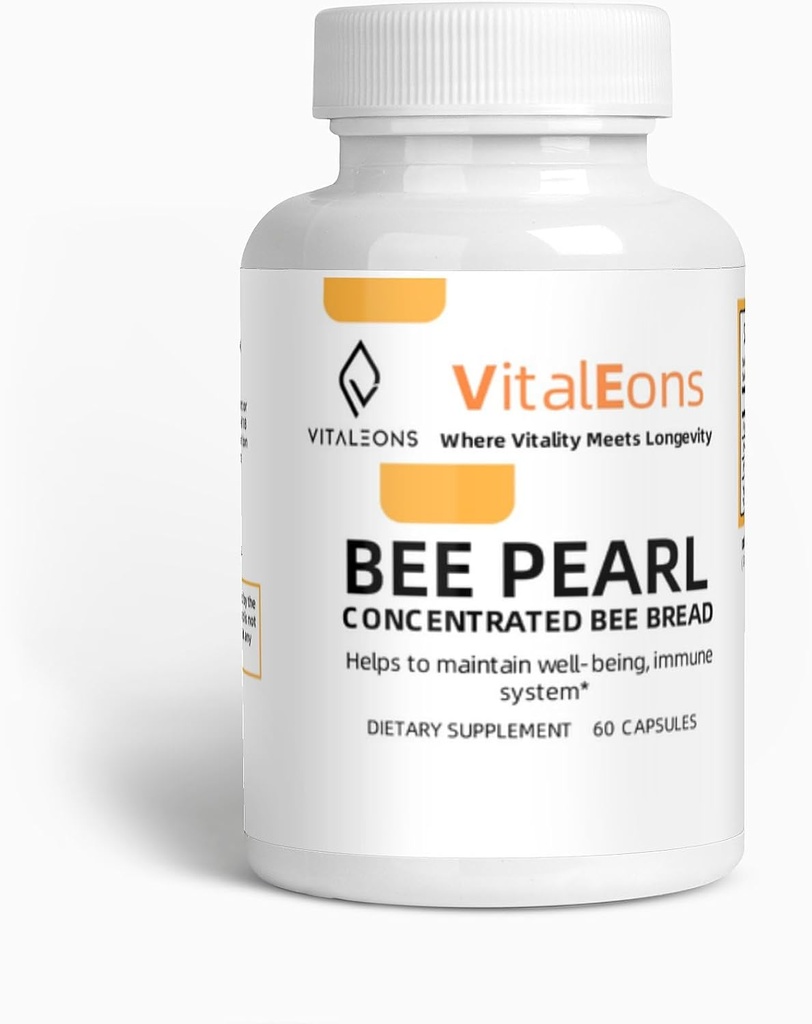 Bee Pollen Suplment - Bee Pollen, Própolis, e Royal Jelly - Vitaleons Bee Pearl - Cada pérola tem vitaminas, microelementos, polifenóis e antioxidantes (Vegetário, 60 Cápsulas)