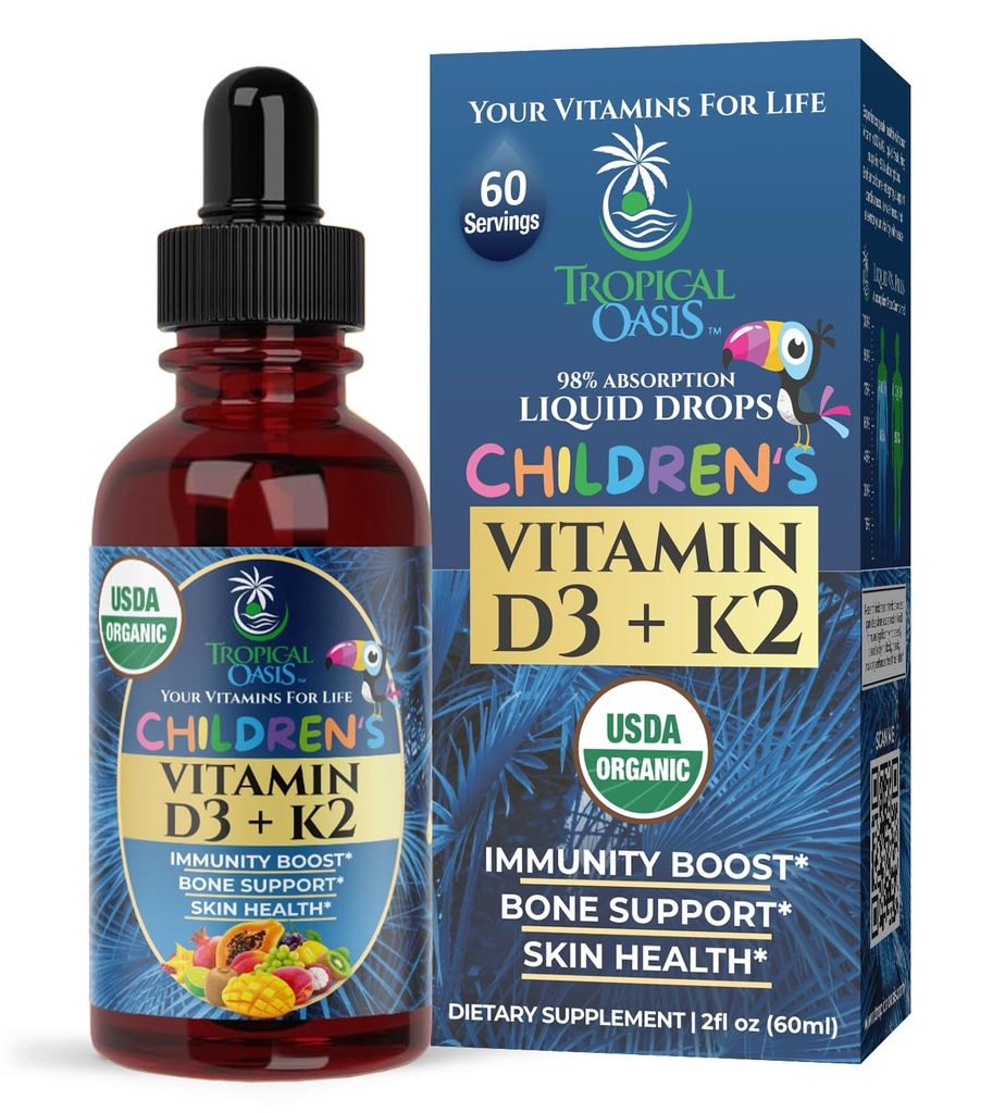 USDA Vitamina Orgânica D3 K2 Drops Líquidos .Vitamina D3 K2 Suplemento para Crianças e Crianças Idades 1+ .