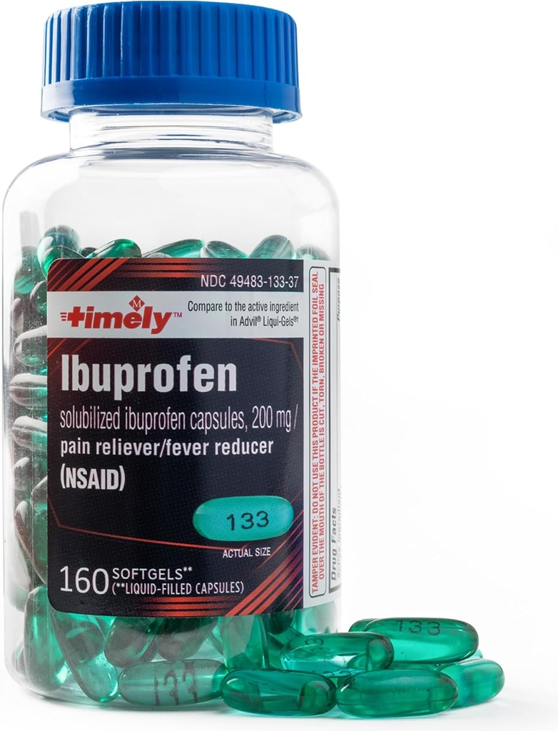 Time-CAP LABS, INC. Temporariamente Ibuprofeno 200mg - 160 Líquidos Softgels - alívio da dor Softgels e redutor da febre - para alívio da dor de cabeça, dor menstrual, dores de dentes Dor muscular e artrite dor