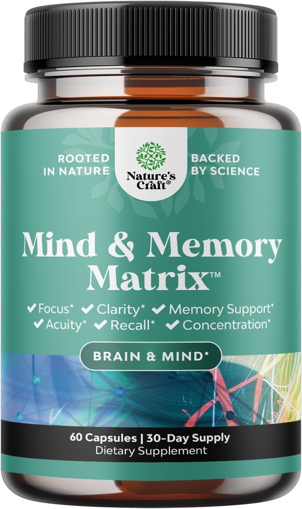 Suplemento Cerebral Avançado para Memória e Foco - Nootropics Suplemento de Suporte Cerebral com Memória e Foco Vitaminas para Adultos de Todas as Idades - para Nevoeiro Cerebral Clarity Energy and Remember - 60 Count