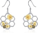 Brincos de abelha LUHE para mulheres 925 Brincos de prata Sterling Bumble com Honeycomb Honeybee Jewelry Dangle presentes para mulheres