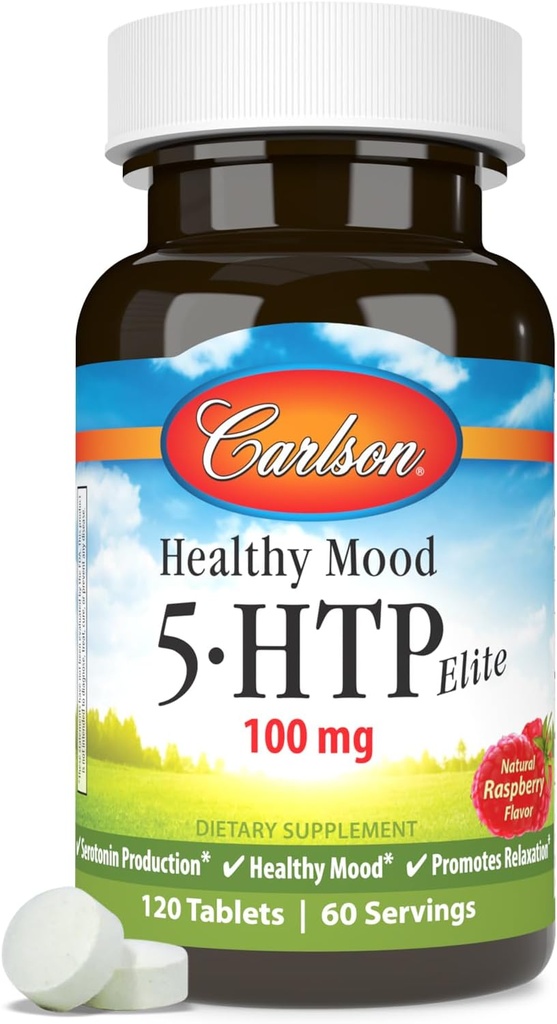 Carlson Saudável Mood 5-htp Elite 50mg Raspberry Chewables, 120 comprimidos