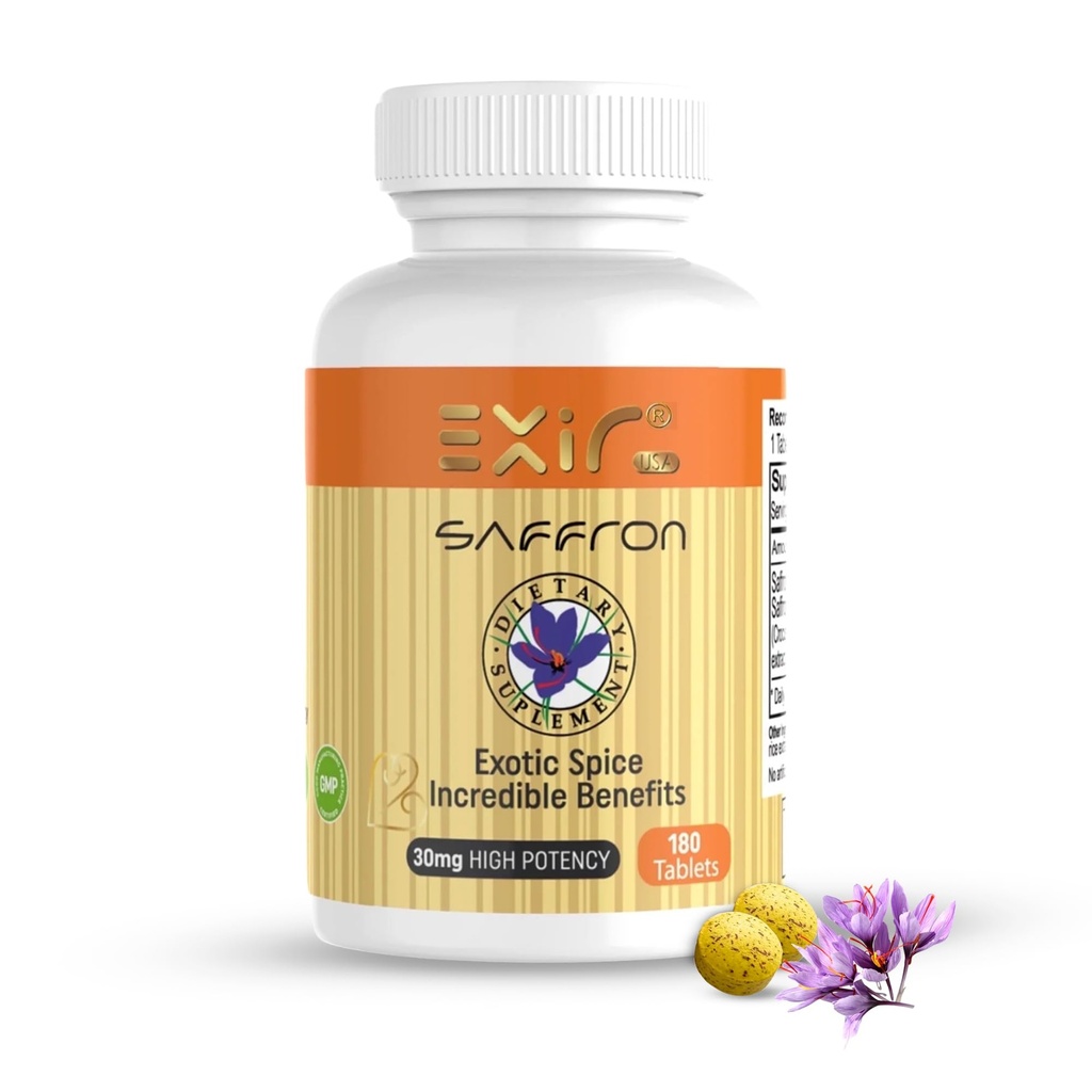 Suplemento Saffron - Fórmula de alívio de estresse, suporte de humor natural, estresse, foco e suplemento de suporte energético, 180 comprimidos