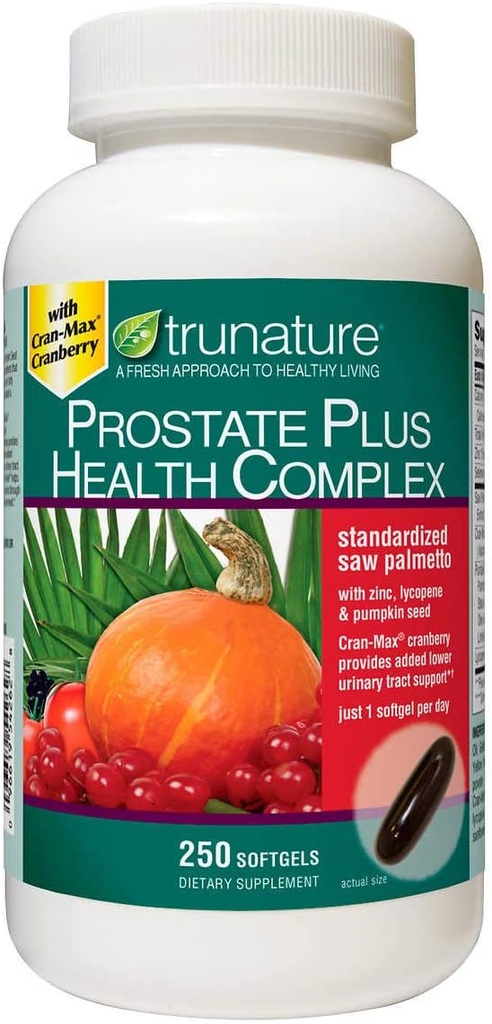 Complexo de saúde TruNature Prostate Plus - Serra Palmetto com zinco, licopeno, semente de abóbora - 250 Softgels