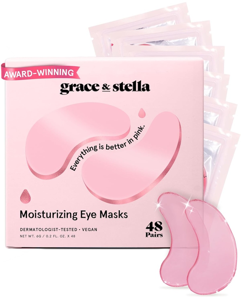 graça & Stella Prêmio Ganhar Sob Máscara de olhos - Reduzir círculos escuros, Olhos Puffy, Sacos Undereye, rugas - Gel Sob Patches Olho - Presentes para a namorada - Vegan Cruelty-Free Self Care (48 pares, rosa)