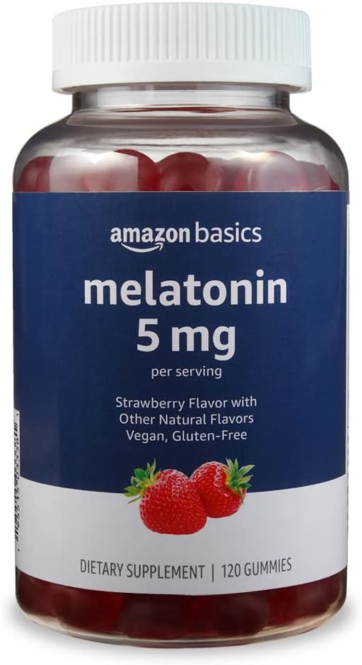 Basics Melatonina, Pastilhas de apoio ao sono, Morango, 5mg, 120 Count (Anteriormente Solimo)