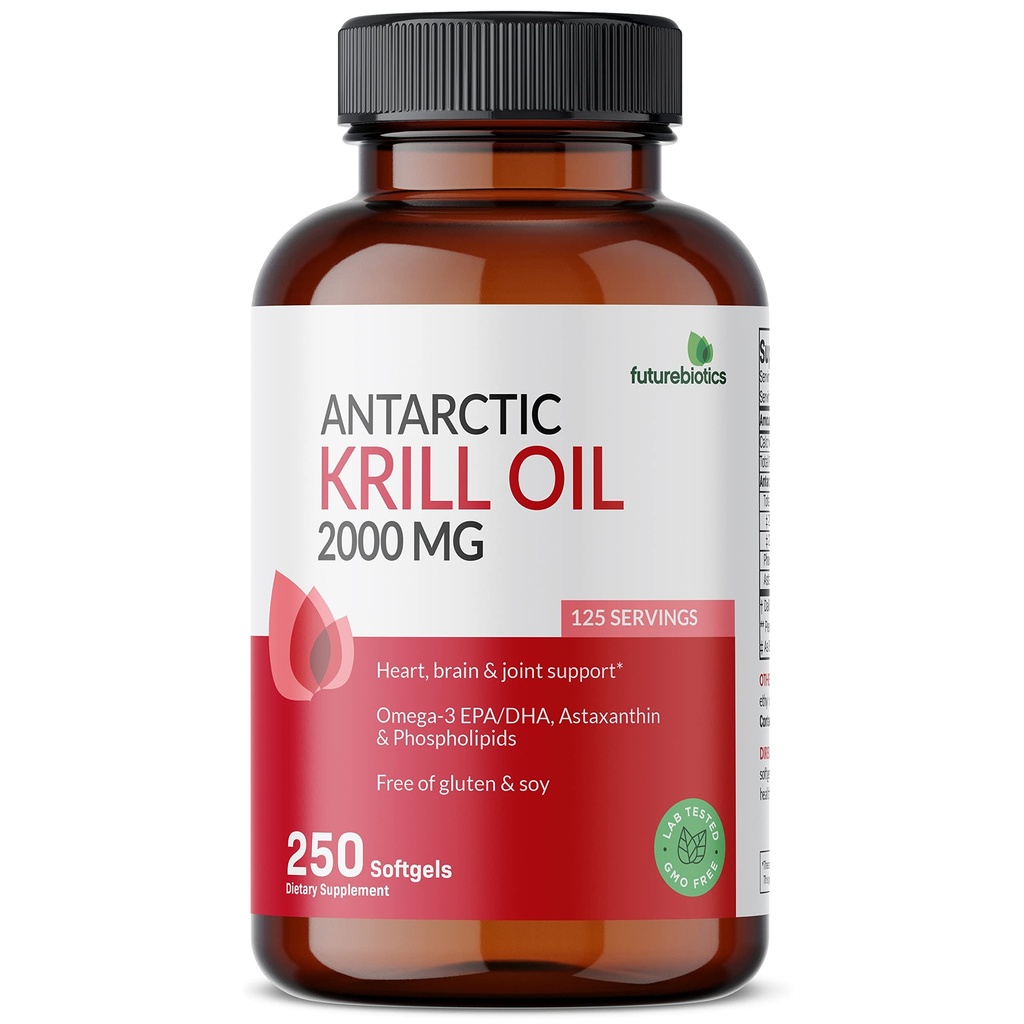 Futurebiotics Antártico Krill Oil 2000mg com Astaxantina, Omega-3s EPA, DHA e fosfolipídios - 100% Puro Premium Krill Oil Heavy Metal testado, Não OGM - 250 Softgels