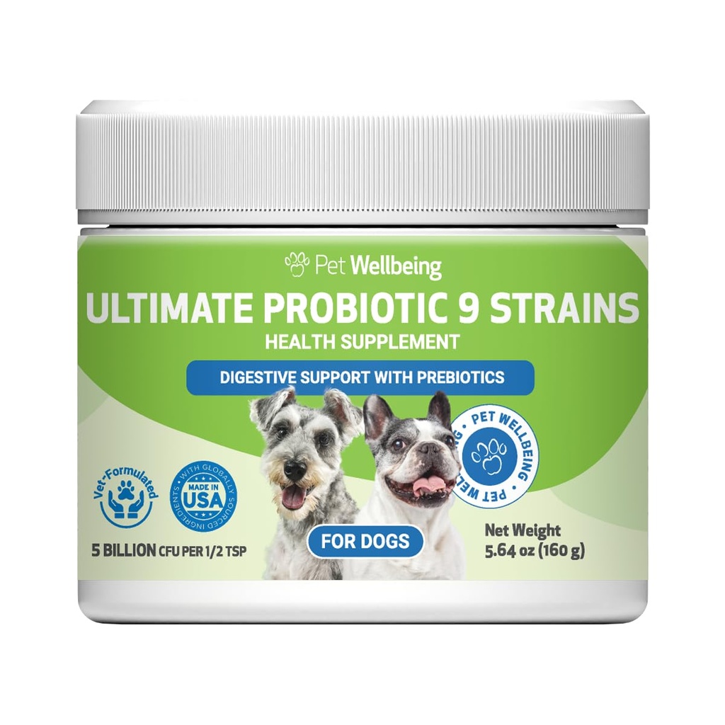 Bem-estar animal de estimação - Ultimate Probiótico 9 Strains para Gatos e Cães - Suporte Natural para Digestão e Saúde do Trato Urinário 160 Grams.