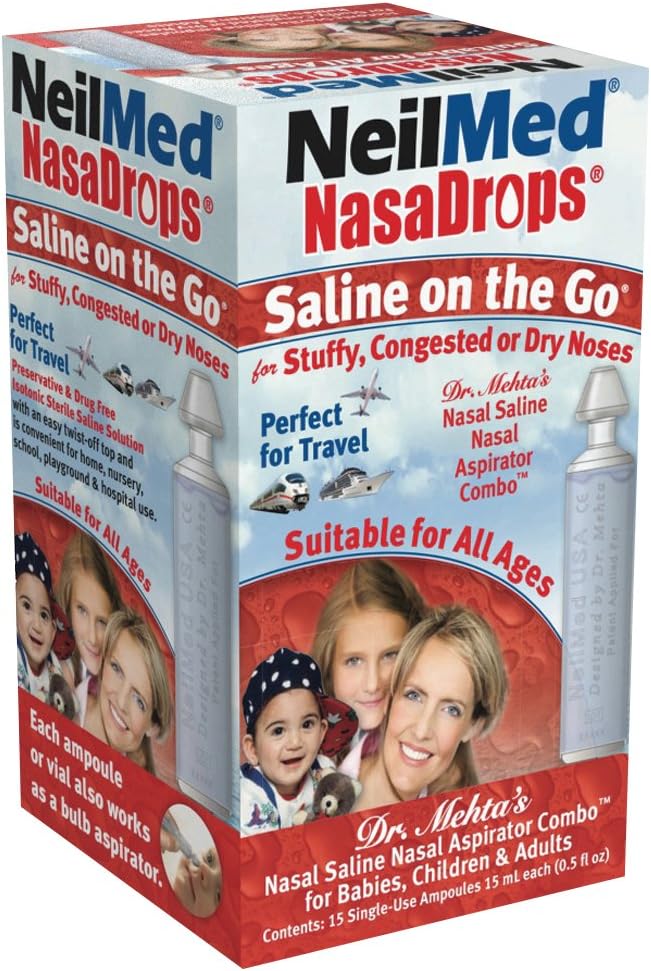 Neil Med NASA Drops Saline Vials, 15 ampolas de uso único, 0,5 Fl Oz