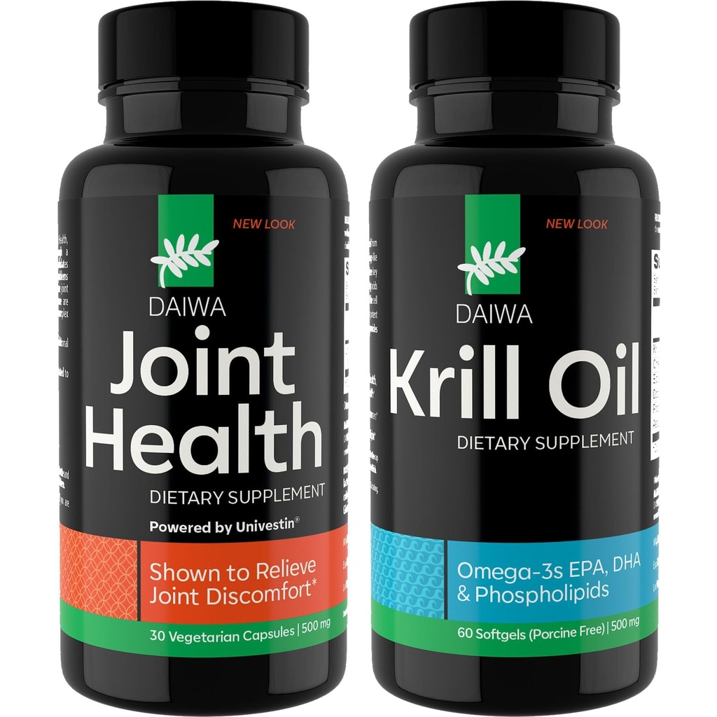 Daiwa Joint and Krill Oil Supplement Pack - Omega 3 Krill Oil Cápsulas com mistura de ervas, 2-em-1 Fórmula