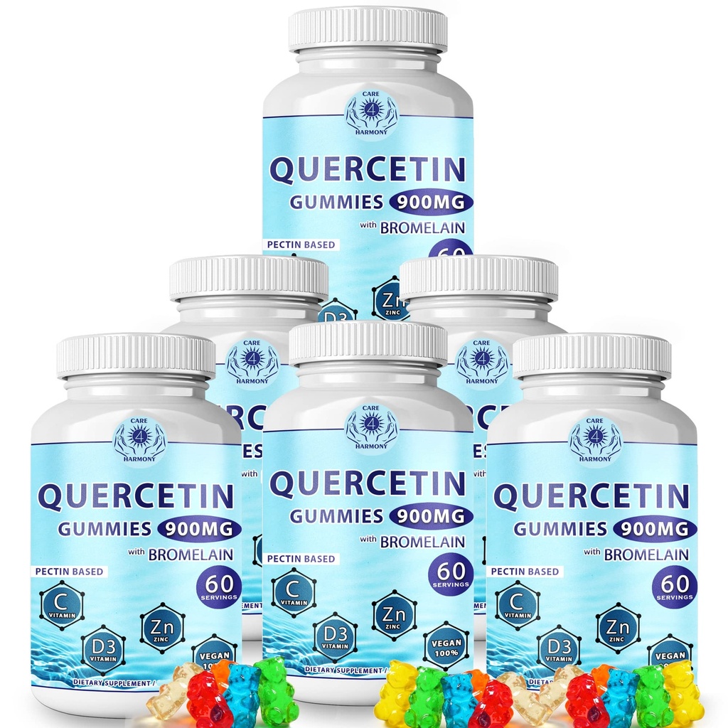 Quercetin Gummies - Quercetin com Bromelain Vitamina C + Zinc Vitamina D3 – Chewable Quercetin 900mg Suplementos - Quercetin para Crianças e Adultos (6)
