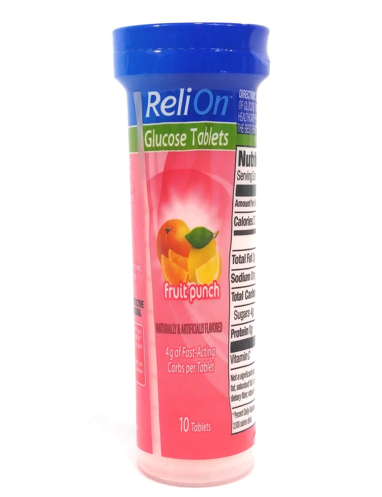 ReliOn Glicose Fruit Punch, 10 comprimidos, tubo on-the-go.
