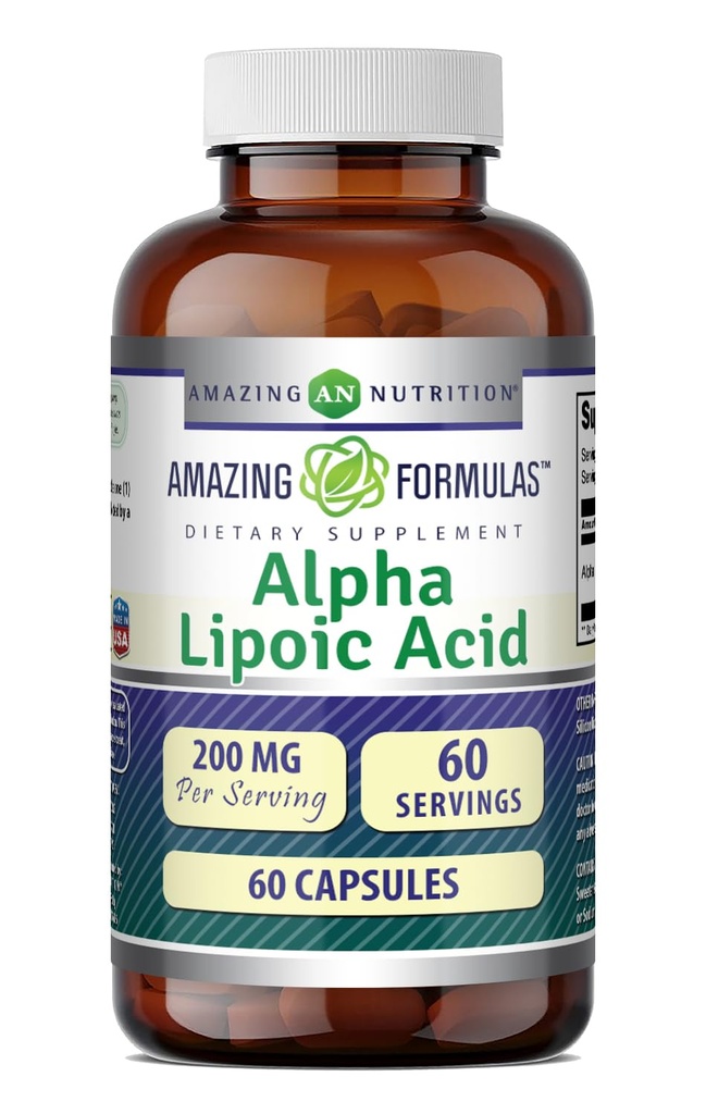 Fórmulas surpreendentes Ácido Alfa Lipoico 200 Mg Suplemento Cápsulas Não-GMO Não-Gluten-Free □ Made in USA (1 Pack, 60)