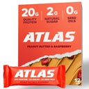 Atlas Protein Bar, 20g Protein, 1g Açúcar, Ingredientes Limpos, Sem Glúten (framboesa de manteiga de amendoim, 12 Count (Pack of 1))