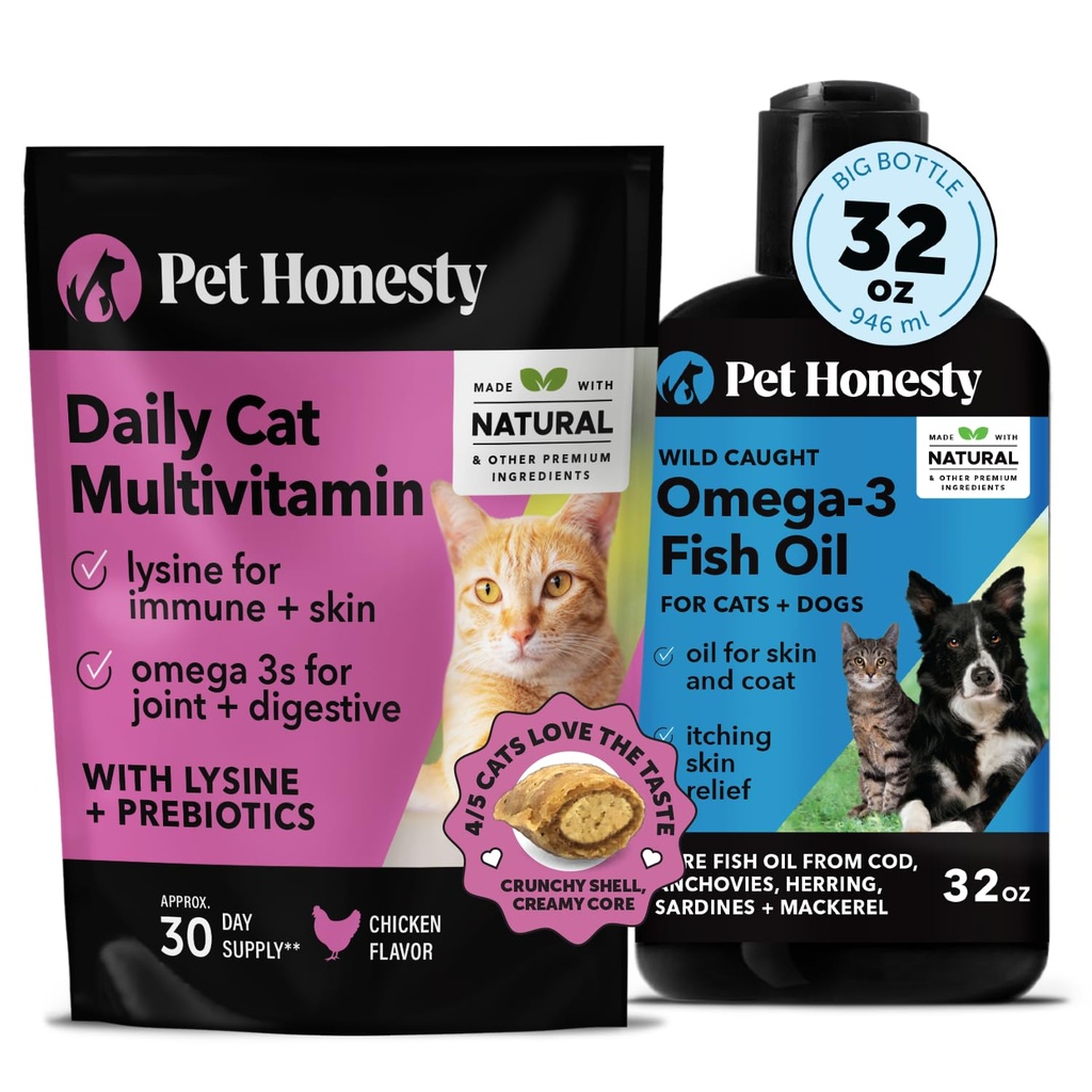 Gato Multivitamin Chews + Omega 3 Suplemento de óleo de peixe para cães e gatos - Doces de gato para a saúde, Immune, Apoio Conjunto, Pele & Revestimento, Digestão, e Bem-Estar Geral