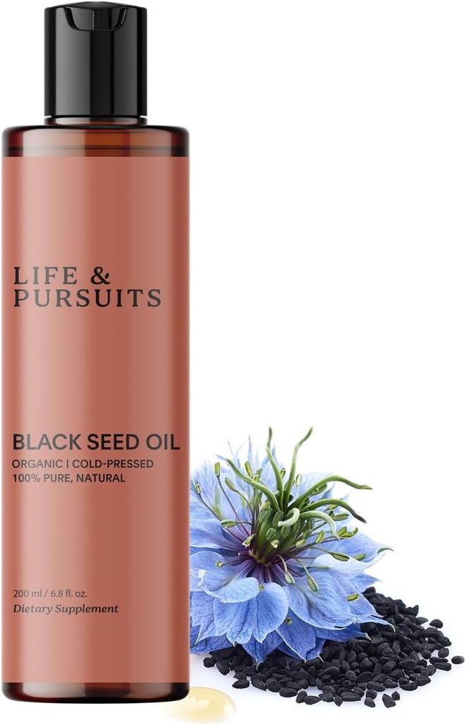 Life & Pursuits Orgânico Black Seed Oil (Kalonji) - 100% Puro, Natural, Frio Pressionado Fonte Natural de Thymoquinone & Omega 3 6 9 .