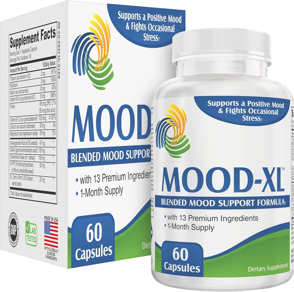 Mood-XL: 30 dias suplemento de suporte de humor (All-in-1 mistura) com 13 Ingredientes Ativos . Suplementos de humor saudável e vitaminas .