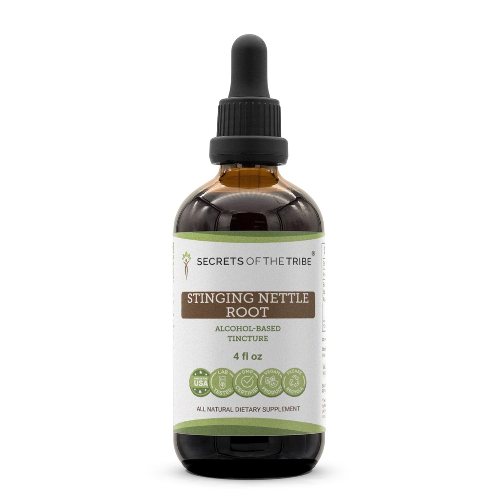 Segredos da Tribo -Stinging Nettle Root Tintura Extrato de Álcool, Stinging Nettle (Urtica Dioica) Raíz seca 4 OZ