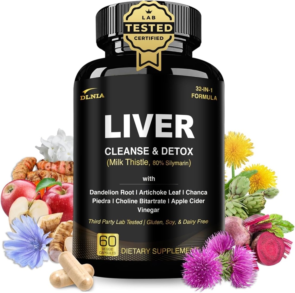 32 em 1 Fígado Cleanse Detox e fórmula de reparo com Apple Cider Vinagre, Suplemento de cardo de leite, Alcachofra, Dandelion Root Supplement - Não-GMO & Vegan Herbal Fígado Suporte e reparação