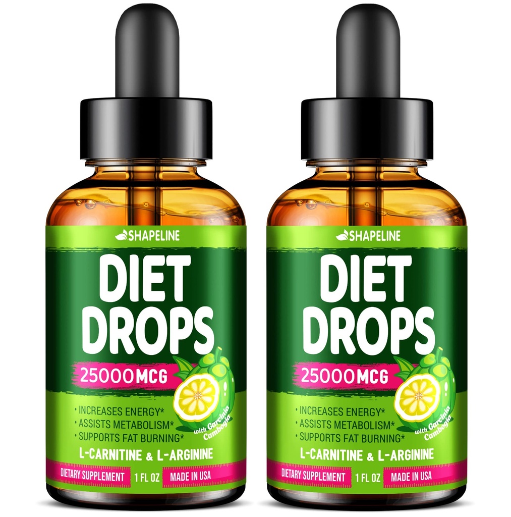 (Pacote de 2) Diet Drops - Made in USA - Apetite Supressor para Mulheres & Homens - Metabolismo Natural Booster - Diet Drops com Garcinia Cambogia, L-Arginina & L-Glutamina 1 Fl Oz