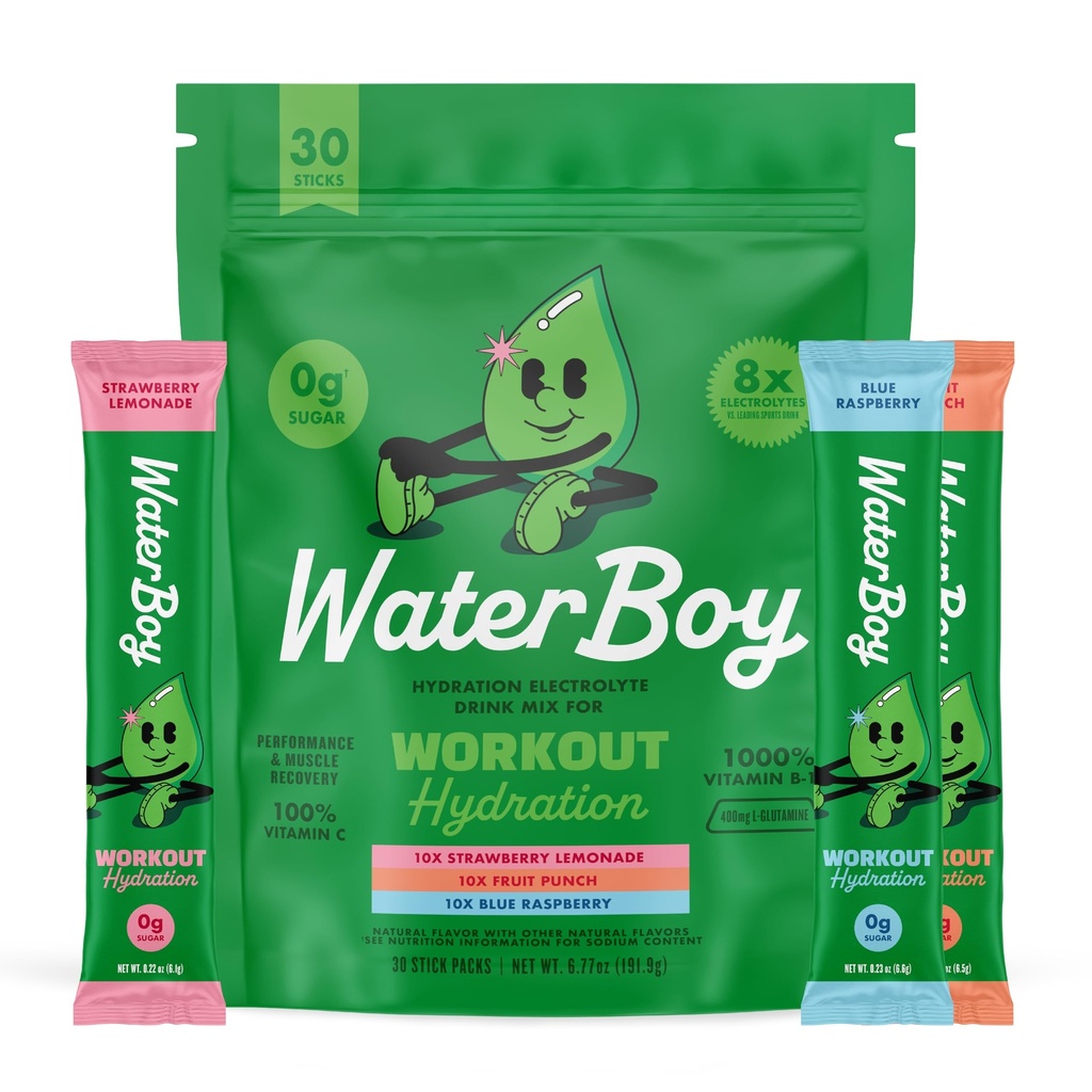 Waterboy exercitar a hidratação de açúcar livre de 2,960mg em pó de eletrolite pacotes de L-Glutamina + Vitaminas