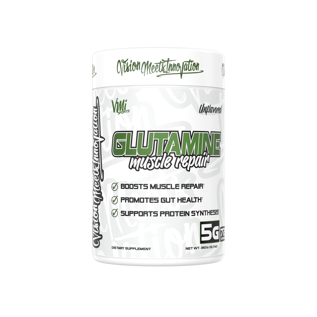 VMI Sports Glutamina Muscle Repair Powder Puro L-Glutamina Repair & Recovery Muscle – Gut Health – Protein Synthesis 5g por serviço – 72 Servings