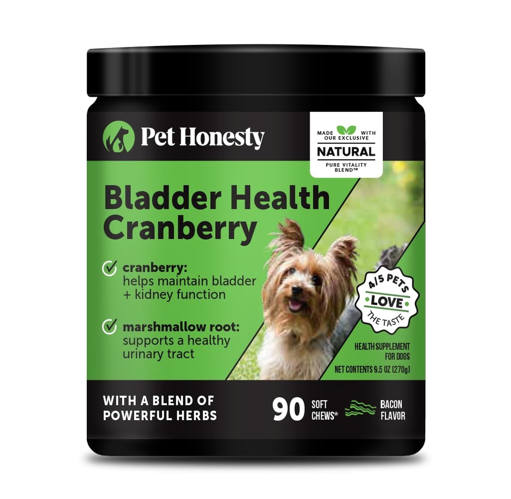 Saúde da bexiga de cranberry para cães – contém ingredientes ativos - Cranberry & D-Mannose para ajudar a apoiar a saúde do trato urinário do cão, suporte da bexiga do cão, e suporte renal para cães (Bacon)