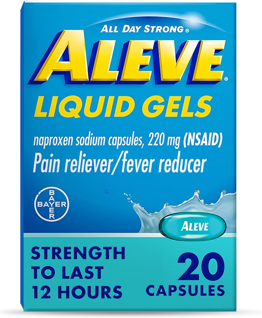 Aleve Reliever dor & Febre Redutor Géis líquidos, Naproxeno sódio, alívio da dor, 20 contagem