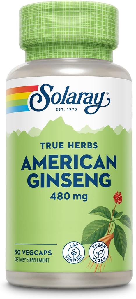 SOLARAY Ginseng americano 480 mg □ Herb adaptogênico □ Stress saudável, energia & suporte de resistência física