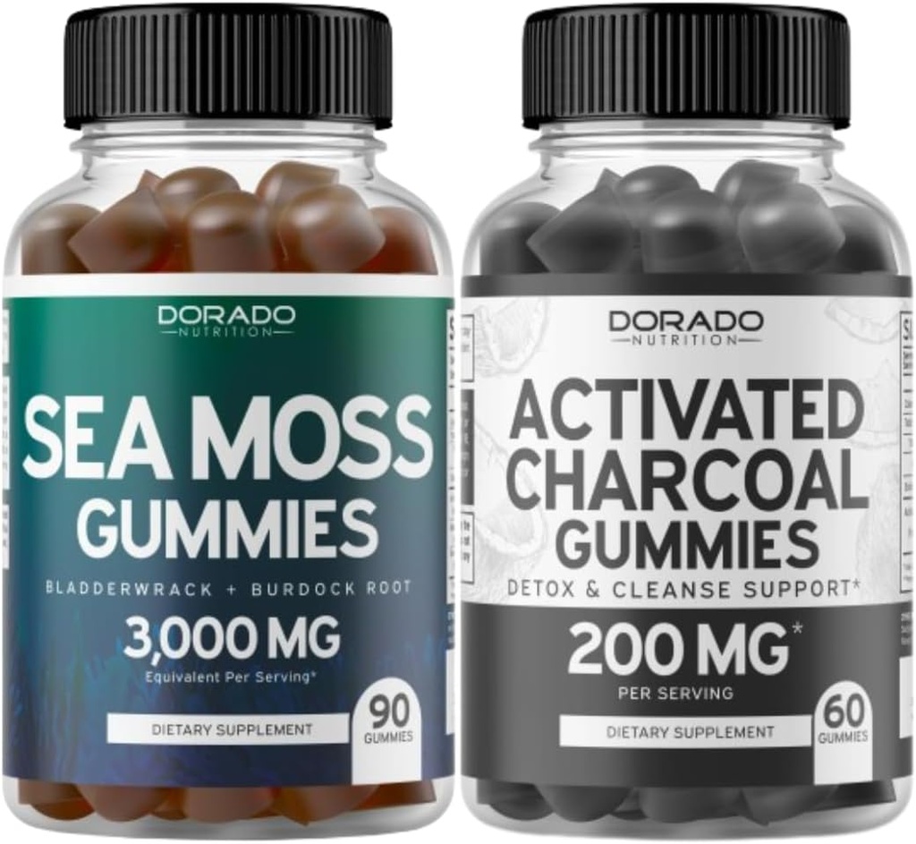 Mar da Irlanda Moss (90 Gummies) Maremotos crus para tireóide, energia e imune Suporte e carvão ativado (60 Gummies) Detox saudável & Cleanse Support - Formulado de Shells de coco orgânico - Made in USA
