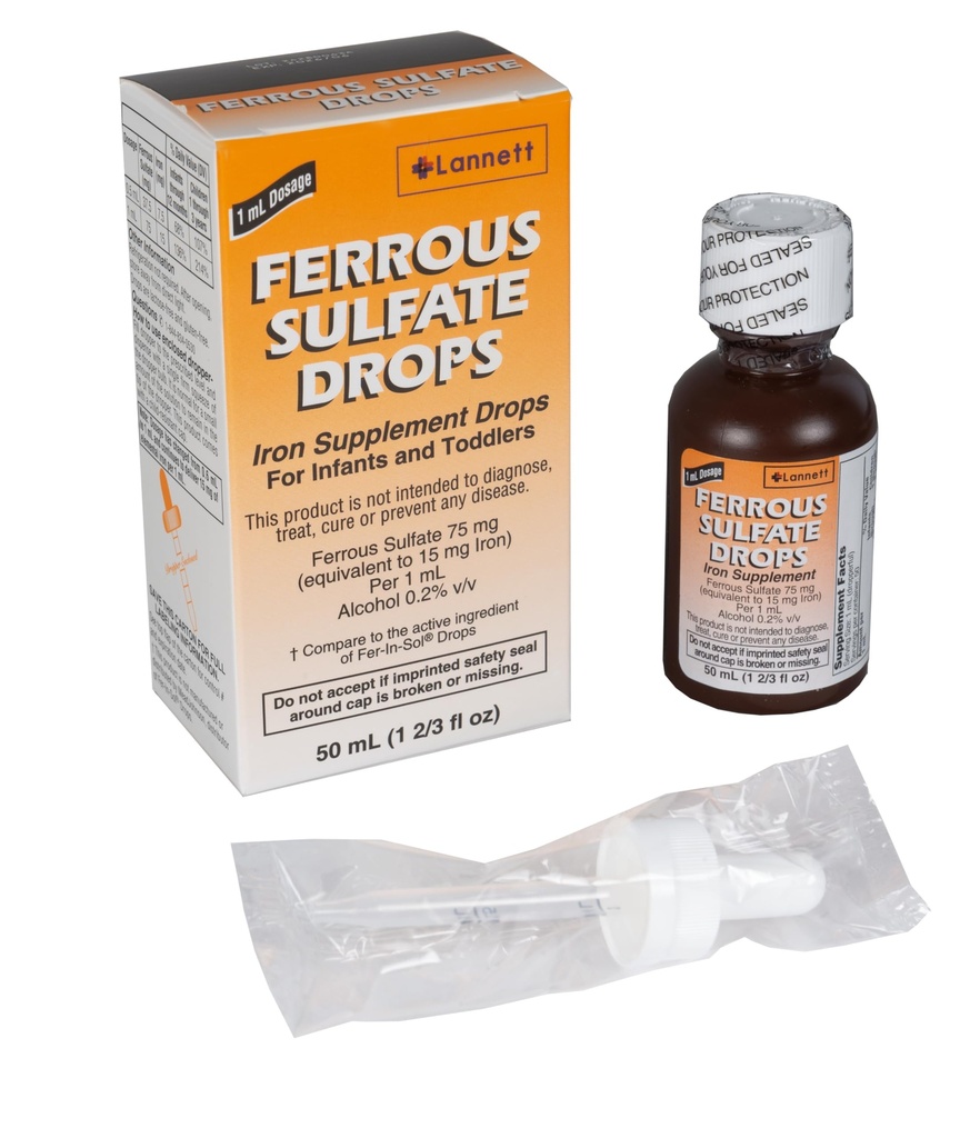 Ferrous Drops Iron Supplement Peppermint Flavor Genérico para Enfamil Fer-in-Sol Iron Supplement Drops para lactentes, crianças e crianças Medindo Dropper Incluído 50 ml por embalagem de 2 garrafas