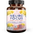 Brain Booster Gingko Biloba Supplement - Nootrópicos para mente, foco, memória, clareza com Bacopa Monnieri, St. Johns Wort - 30 cápsulas de alimentos para cérebro