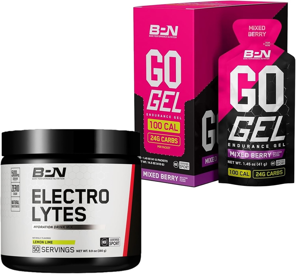 NUTRIÇÃO DE DESEMPENHO NUTRIÇÃO BPN Eletrólitos Hydration Drink Mix & Go Gel Endurance Gel misturado Berry Bundle