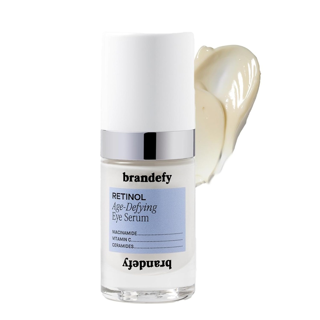 Brandefy Retinol + Niacinamida Anti-Aging Eye Serum - Sob Creme de Olho para Círculos Escuros e Rugas - Peptídeo, Cafeína, Vitamina C E E Eye Cream - Feito nos EUA (O.5 Oz)