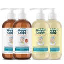 Feliz Cappy Daily Medicated Shampoo e Body Wash Bundle - Bebê Dandruff Shampoo, Ajuda Cradle Cap e Seborreic Dermatite, Reduz a vermelhidão, Dermatologista testado, Fragrance-Free - 4 Peças