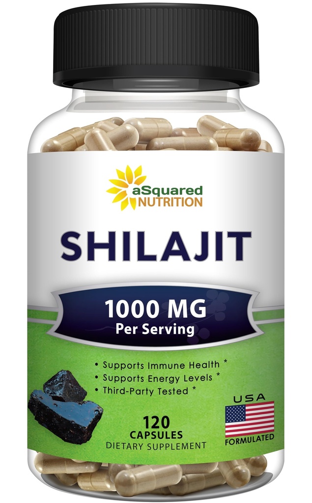 aSquared Nutrition Shilajit 1000mg - 120 Cápsulas - Puro Shilajit Extrair Suplemento e Pó Pílulas Complexos - Natural Humic & Ácido Fulvico & Trace Minerals - Alternativa à resina e gotas