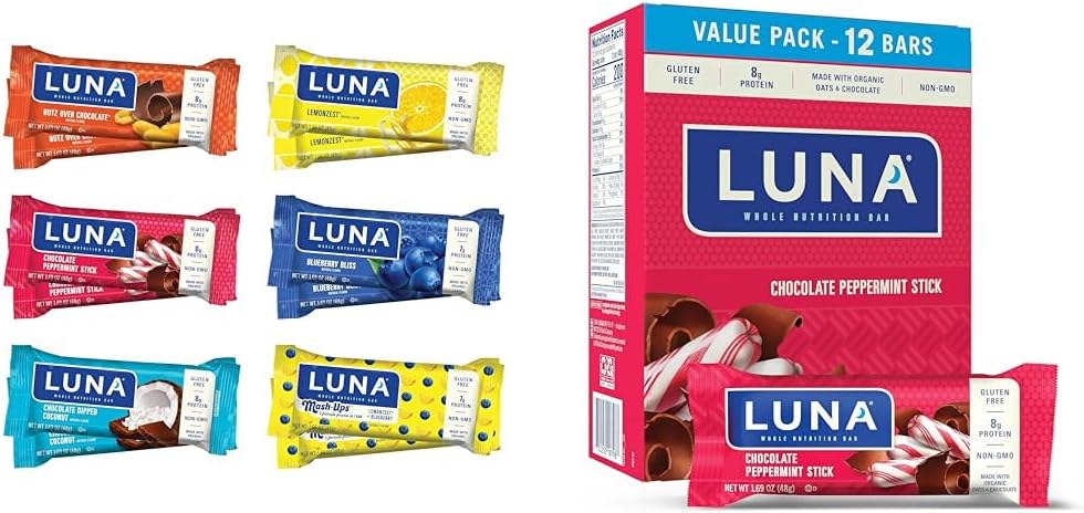 Pacote de variedade de barras LUNA (12 Count) + Chocolate Pimenta de hortelã (12 Pack) - Lanches sem glúten